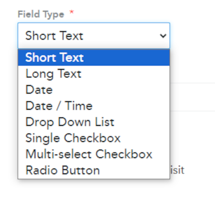 Select the Field Type