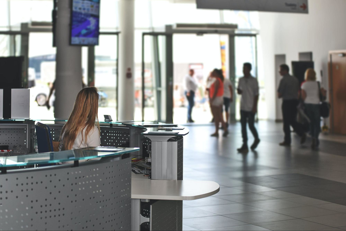 Visitors and employees checking in and out